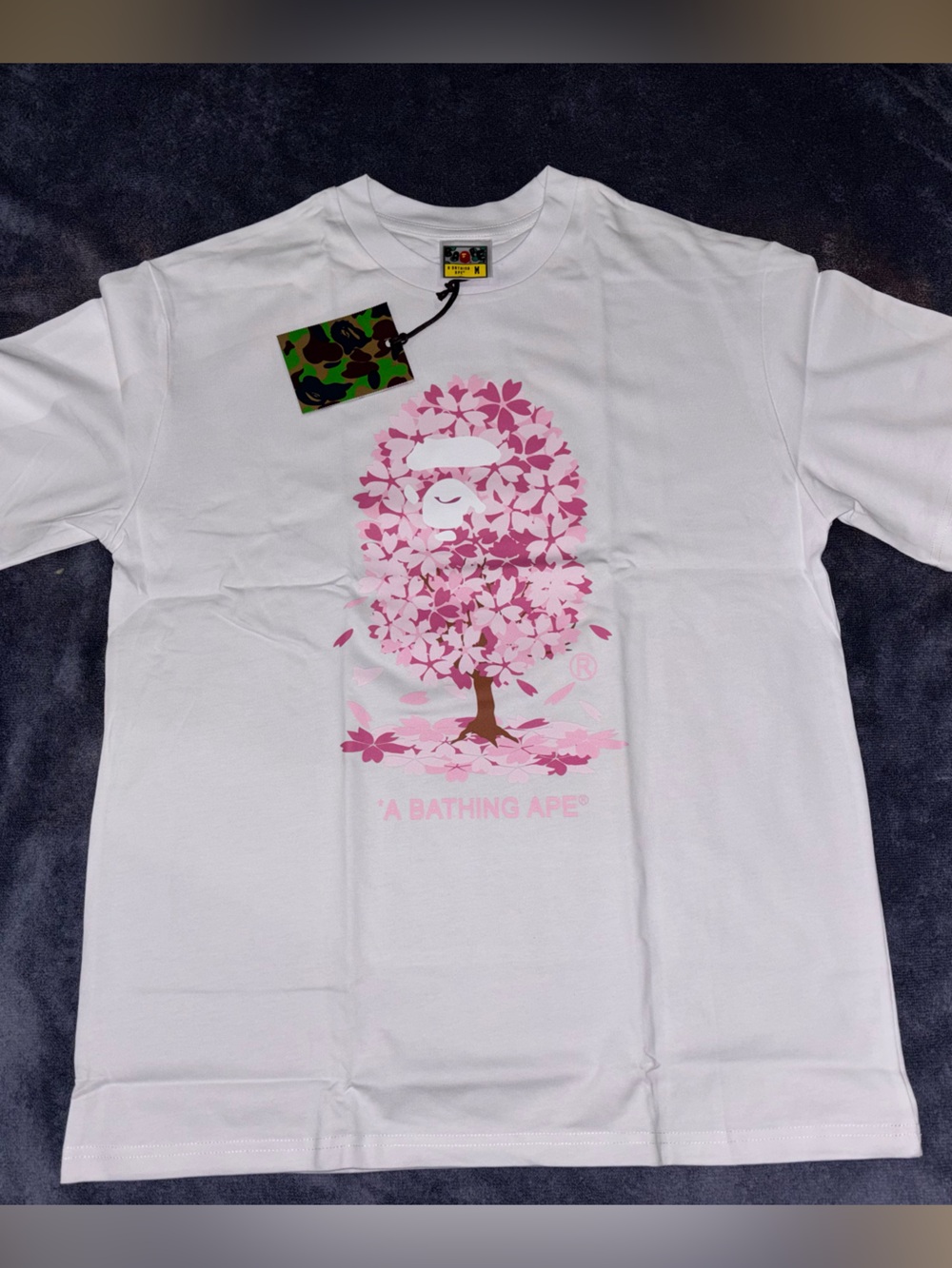 Bape White T-Shirt with Pink Floral Ape Head